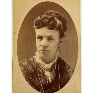 Antique CDV Carte de Visite Photography Sepia CC Wright Well Dressed Woman SEE